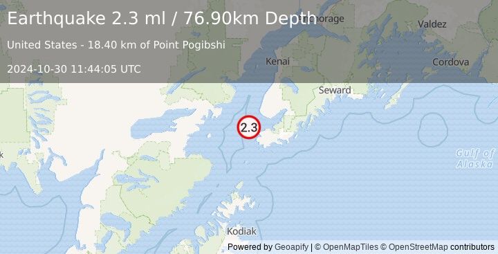 Earthquake 22 km NW of Nanwalek, Alaska (2.3 ml) (2024-10-30 11:44:05 UTC)