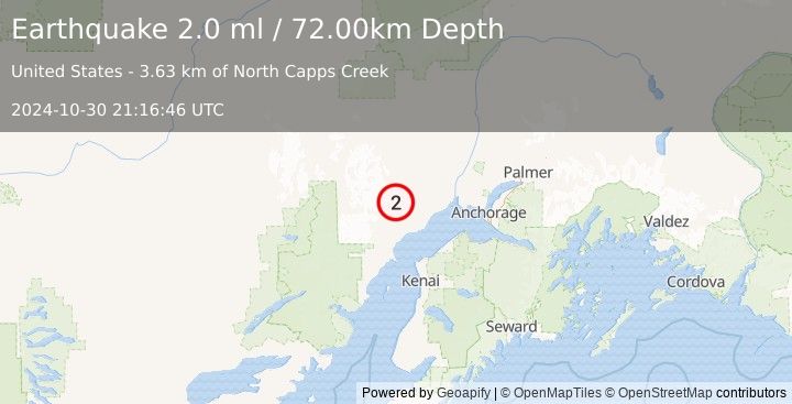 Earthquake 40 km WNW of Beluga, Alaska (2.0 ml) (2024-10-30 21:16:46 UTC)