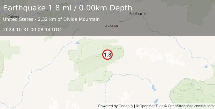 Earthquake 53 km WNW of Cantwell, Alaska (1.8 ml) (2024-10-31 00:08:14 UTC)