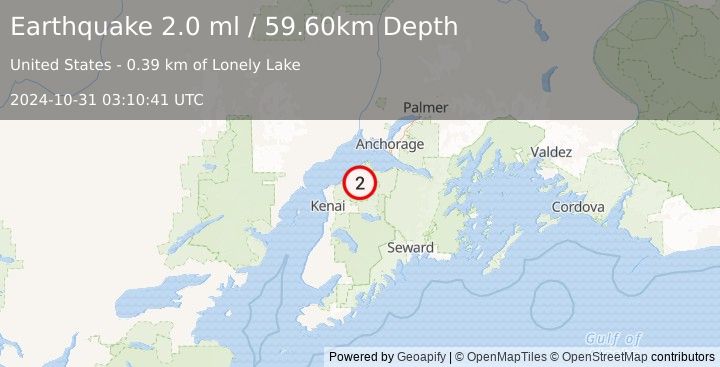 Earthquake 16 km SSE of Point Possession, Alaska (2.0 ml) (2024-10-31 03:10:41 UTC)