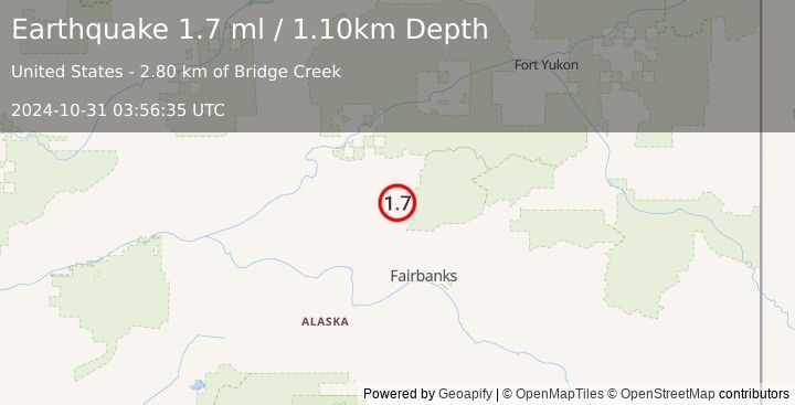 Earthquake 16 km ESE of Livengood, Alaska (1.7 ml) (2024-10-31 03:56:35 UTC)