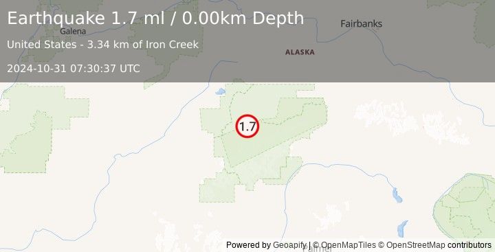 Earthquake 23 km SE of Denali National Park, Alaska (1.7 ml) (2024-10-31 07:30:37 UTC)