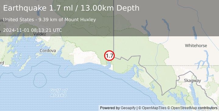 Earthquake 126 km NW of Yakutat, Alaska (1.7 ml) (2024-11-01 08:13:21 UTC)