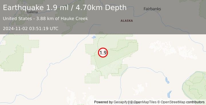 Earthquake 22 km SSE of Denali National Park, Alaska (1.9 ml) (2024-11-02 03:51:19 UTC)