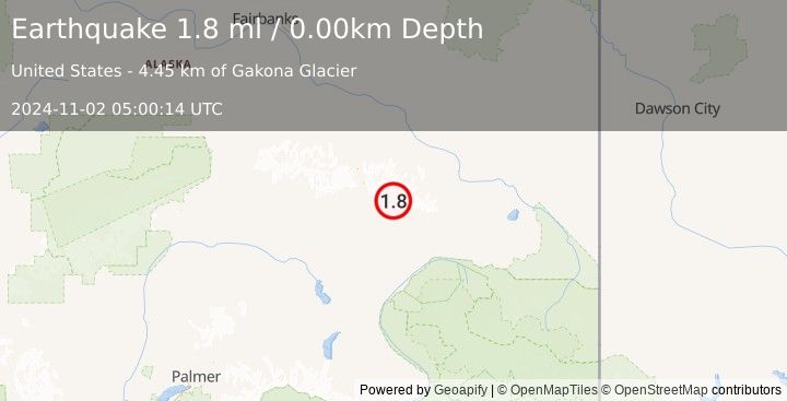 Earthquake 28 km NE of Paxson, Alaska (1.8 ml) (2024-11-02 05:00:14 UTC)