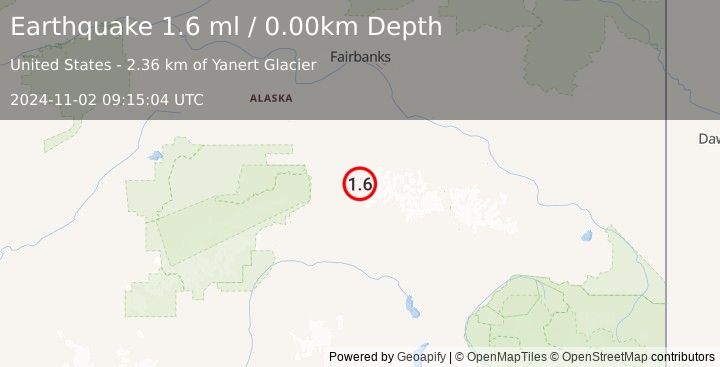 Earthquake 60 km ESE of Denali Park, Alaska (1.6 ml) (2024-11-02 09:15:04 UTC)