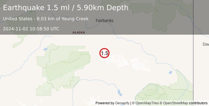 Earthquake 58 km E of Denali Park, Alaska (1.5 ml) (2024-11-02 10:58:50 UTC)