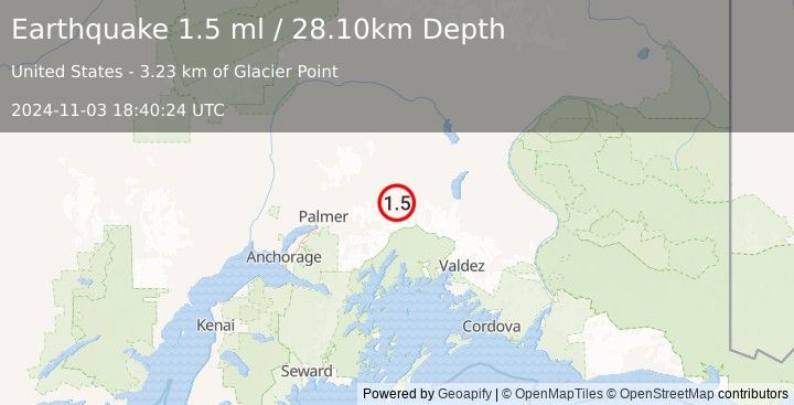 Earthquake 8 km S of Glacier View, Alaska (1.5 ml) (2024-11-03 18:40:24 UTC)