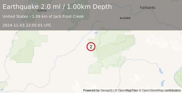 Earthquake 50 km WSW of Denali National Park, Alaska (2.0 ml) (2024-11-03 22:05:01 UTC)