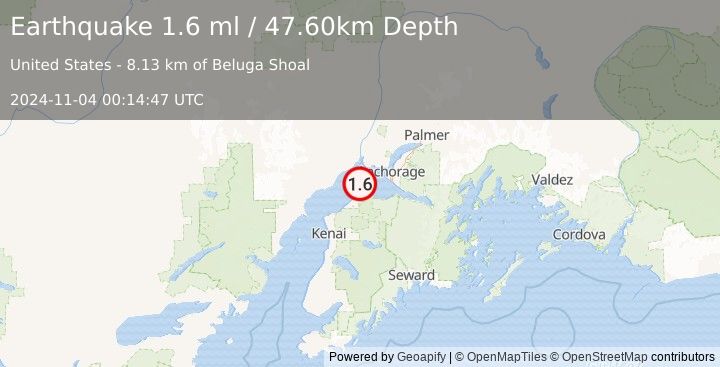 Earthquake 19 km NNE of Point Possession, Alaska (1.6 ml) (2024-11-04 00:14:47 UTC)