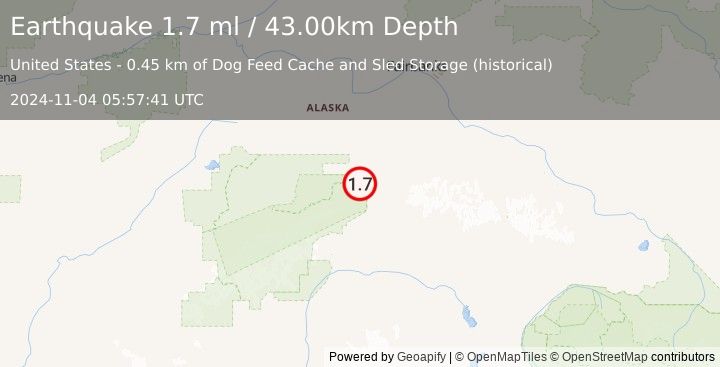 Earthquake 3 km SW of Denali Park, Alaska (1.7 ml) (2024-11-04 05:57:41 UTC)