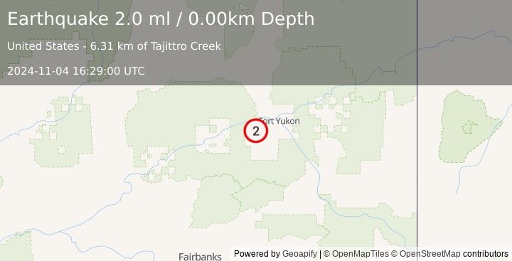 Earthquake 22 km NNW of Birch Creek, Alaska (2.0 ml) (2024-11-04 16:29:00 UTC)