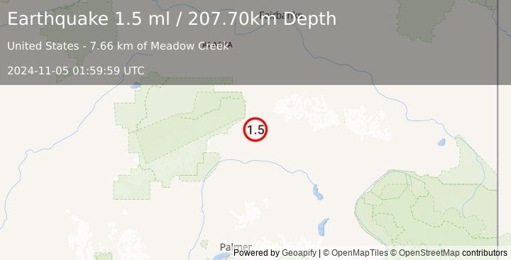 Earthquake 26 km ESE of Cantwell, Alaska (1.5 ml) (2024-11-05 01:59:59 UTC)