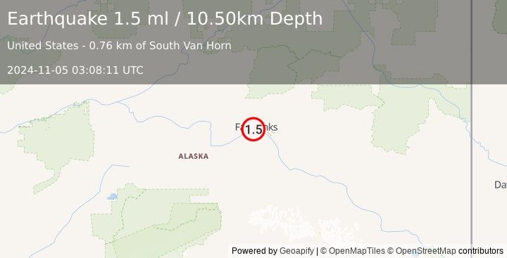 Earthquake 0 km WSW of South Van Horn, Alaska (1.5 ml) (2024-11-05 03:08:11 UTC)