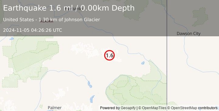 Earthquake 37 km NE of Paxson, Alaska (1.6 ml) (2024-11-05 04:26:26 UTC)