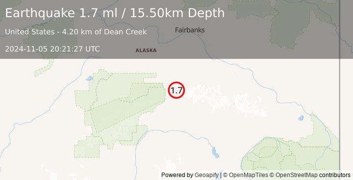 Earthquake 30 km ESE of Denali Park, Alaska (1.7 ml) (2024-11-05 20:21:27 UTC)