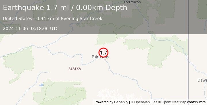 Earthquake 6 km ENE of Fox, Alaska (1.7 ml) (2024-11-06 03:18:06 UTC)