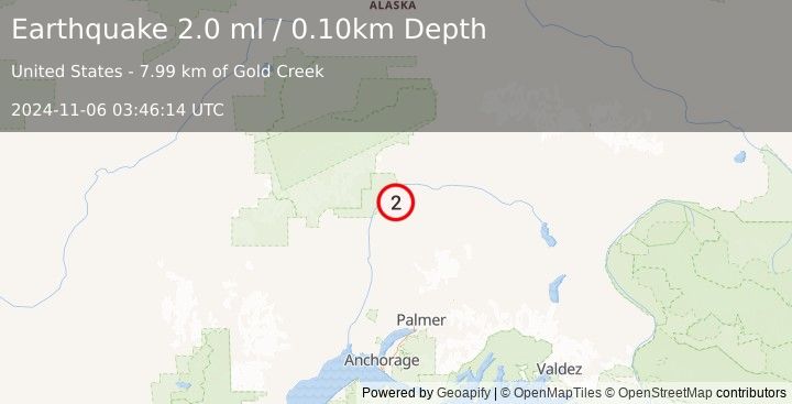 Earthquake 37 km NE of Chase, Alaska (2.0 ml) (2024-11-06 03:46:14 UTC)