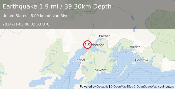 Earthquake 25 km ENE of Beluga, Alaska (1.9 ml) (2024-11-06 08:02:33 UTC)