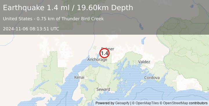 Earthquake 15 km SSW of Gateway, Alaska (1.4 ml) (2024-11-06 08:13:51 UTC)