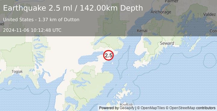 Earthquake 27 km SE of Pedro Bay, Alaska (2.5 ml) (2024-11-06 10:12:48 UTC)