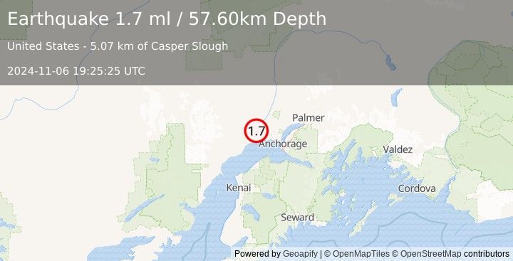 Earthquake 18 km SW of Susitna, Alaska (1.7 ml) (2024-11-06 19:25:25 UTC)