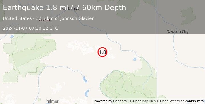 Earthquake 36 km NE of Paxson, Alaska (1.8 ml) (2024-11-07 07:30:12 UTC)