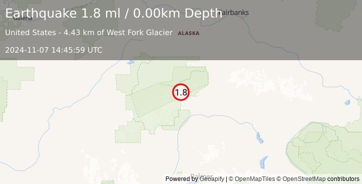 Earthquake 53 km W of Cantwell, Alaska (1.8 ml) (2024-11-07 14:45:59 UTC)