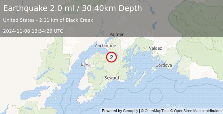 Earthquake 7 km SSW of Sunrise, Alaska (2.0 ml) (2024-11-08 13:54:29 UTC)