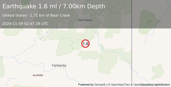 Earthquake 25 km WNW of Central, Alaska (1.6 ml) (2024-11-09 02:47:29 UTC)