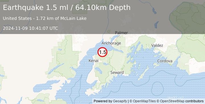 Earthquake 8 km SE of Point Possession, Alaska (1.5 ml) (2024-11-09 10:41:07 UTC)