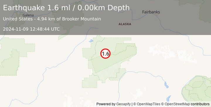 Earthquake 30 km ESE of Denali National Park, Alaska (1.6 ml) (2024-11-09 12:48:44 UTC)