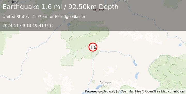 Earthquake 63 km N of Chase, Alaska (1.6 ml) (2024-11-09 13:19:41 UTC)