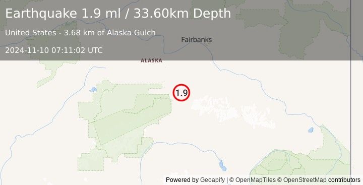 Earthquake 29 km ENE of Denali Park, Alaska (1.9 ml) (2024-11-10 07:11:02 UTC)