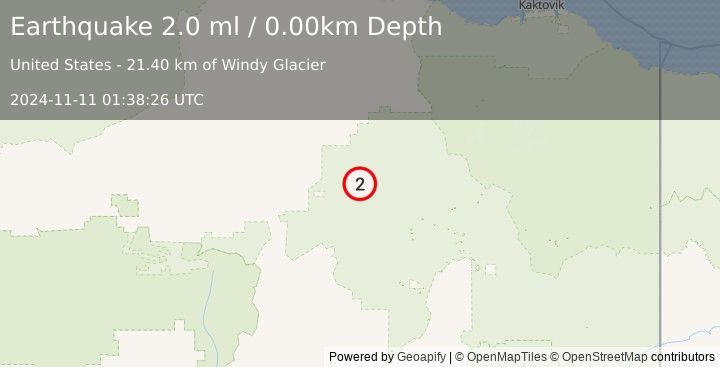 Earthquake 109 km NW of Arctic Village, Alaska (2.0 ml) (2024-11-11 01:38:26 UTC)