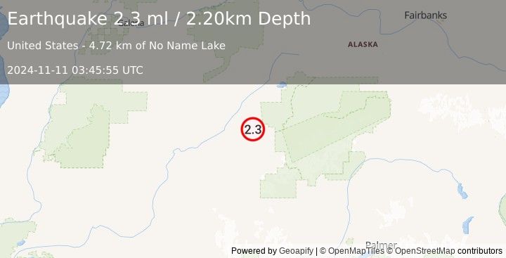 Earthquake 70 km ENE of Nikolai, Alaska (2.3 ml) (2024-11-11 03:45:55 UTC)