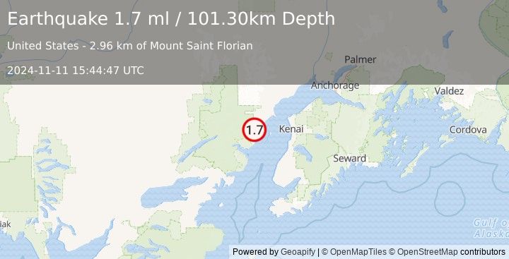 Earthquake 59 km W of Salamatof, Alaska (1.7 ml) (2024-11-11 15:44:47 UTC)