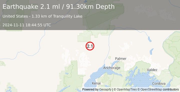 Earthquake 25 km WNW of Skwentna, Alaska (2.1 ml) (2024-11-11 18:44:55 UTC)