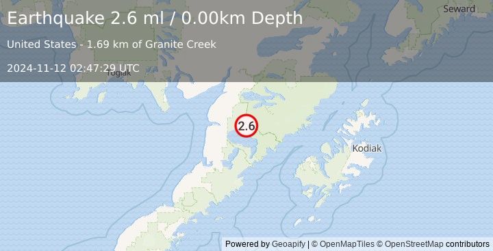 Earthquake 61 km SSE of King Salmon, Alaska (2.6 ml) (2024-11-12 02:47:29 UTC)