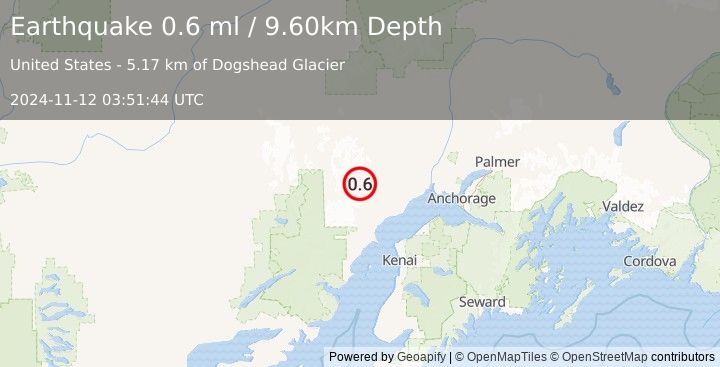 Earthquake 61 km WNW of Beluga, Alaska (0.6 ml) (2024-11-12 03:51:44 UTC)