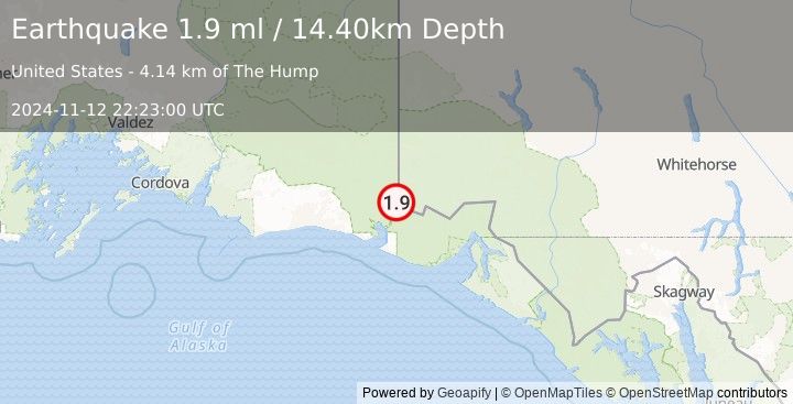 Earthquake 115 km NW of Yakutat, Alaska (1.9 ml) (2024-11-12 22:23:00 UTC)