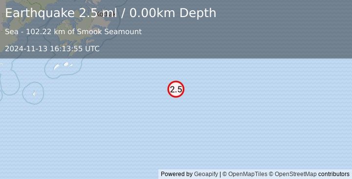 Earthquake 263 km SE of Chiniak, Alaska (2.5 ml) (2024-11-13 16:13:55 UTC)