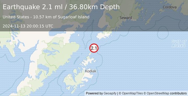 Earthquake 62 km S of Nanwalek, Alaska (2.1 ml) (2024-11-13 20:00:15 UTC)