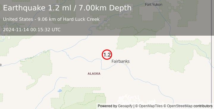 Earthquake 31 km ESE of Minto, Alaska (1.2 ml) (2024-11-14 00:15:32 UTC)