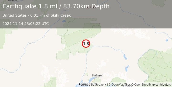 Earthquake 57 km N of Chase, Alaska (1.8 ml) (2024-11-14 23:03:22 UTC)