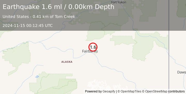 Earthquake 8 km ENE of Fox, Alaska (1.6 ml) (2024-11-15 00:12:45 UTC)