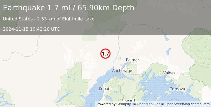 Earthquake 23 km SE of Skwentna, Alaska (1.7 ml) (2024-11-15 10:42:20 UTC)