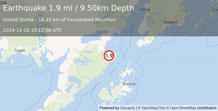 Earthquake 81 km SE of Kokhanok, Alaska (1.9 ml) (2024-11-16 10:12:06 UTC)