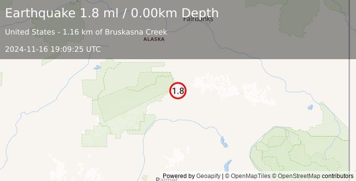 Earthquake 17 km ENE of Cantwell, Alaska (1.8 ml) (2024-11-16 19:09:25 UTC)