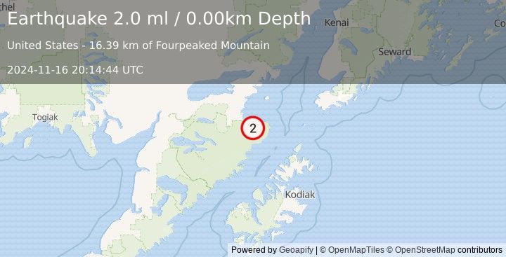 Earthquake 81 km SE of Kokhanok, Alaska (2.0 ml) (2024-11-16 20:14:44 UTC)